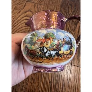 Vtg. Gray's Pottery‎ (England), Purple/Pink Splashed Luster Jug, "Dicken's Days"